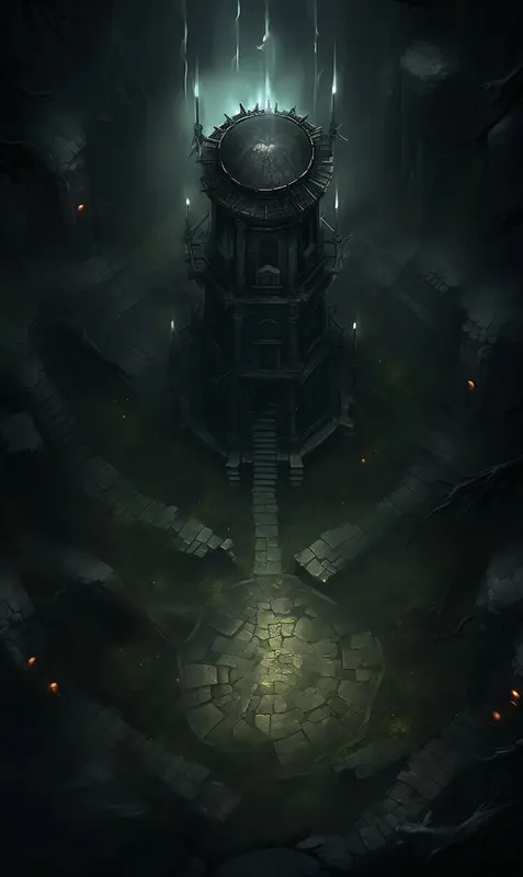 Top-down dark tower battle map: Chronicles of the Forgotten Tower