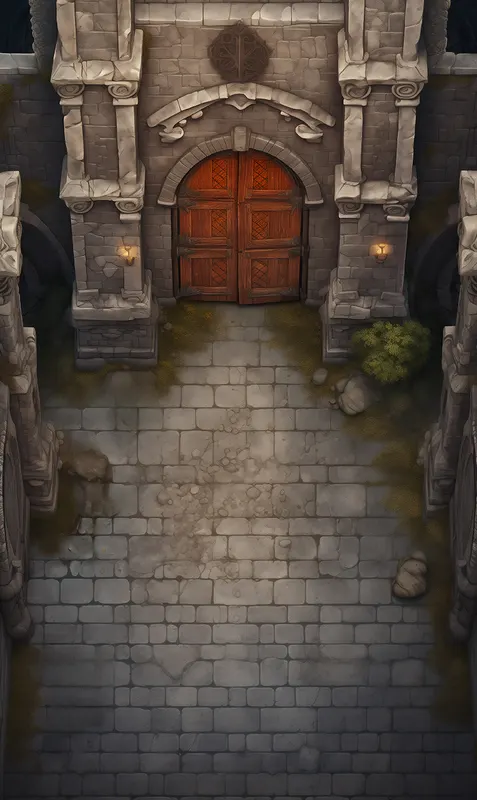 Top-down castle gate battle map: Doorway to the Unknown