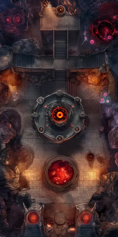 Top-down fire temple battle map: Eye of the Inferno