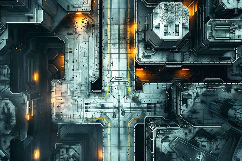Top-down cyberpunk street battle map: Neon Nexus Hustle