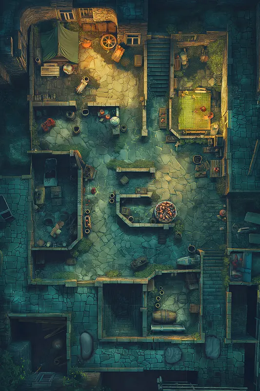Top-down smugglers' market battle map: Secret Smuggler's Market