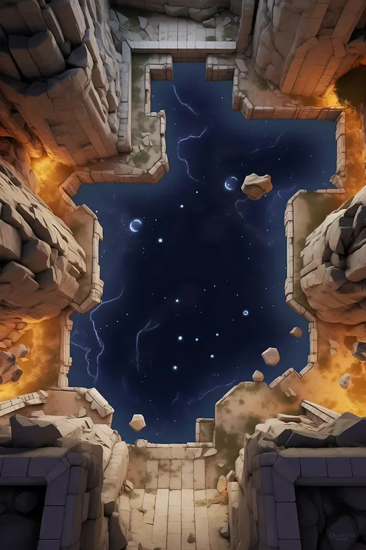 Top-down starry rift battle map: Stargazer's Rift