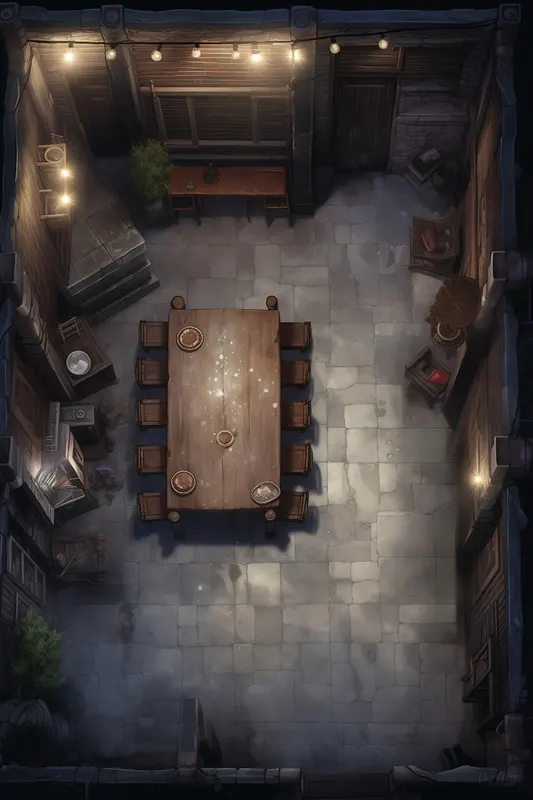 Top-down dining hall battle map: The Homely Gathering Spot