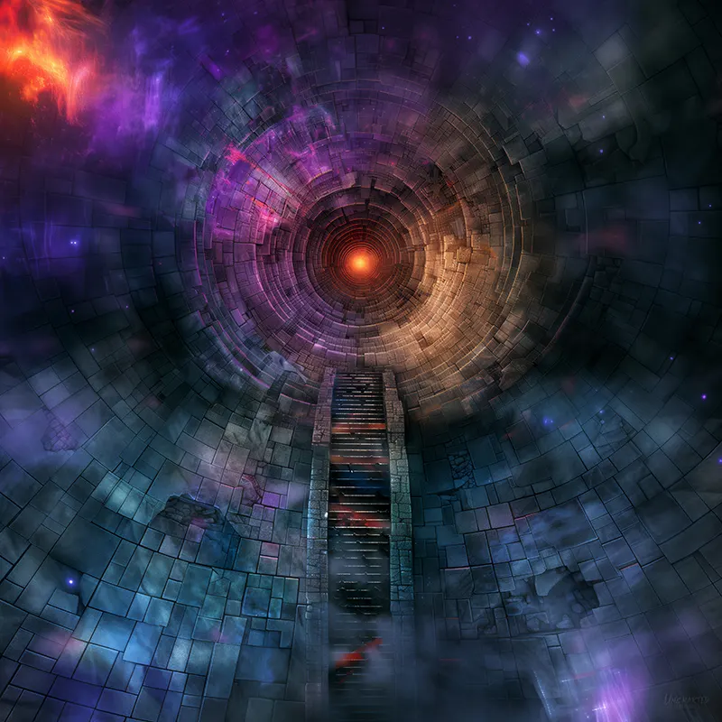 Top-down spiral descent battle map: The Mysterious Descent